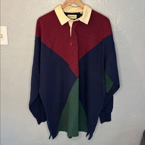 Vintage St. John’s Bay Long Sleeve Color Block Polo XLT Tall New Old Stock 90s
